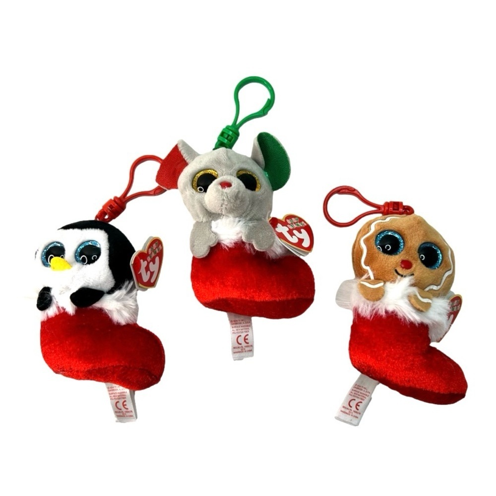 Ty Baby Beanies Collection 4” Christmas Stocking Clips lot of 3